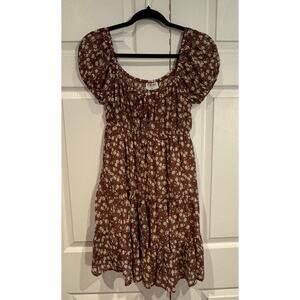 New Romantic Vine Tree Smocked Brown Floral Mini Dress Small